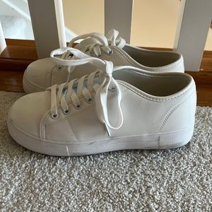 Women’s stylish white leather sneakers